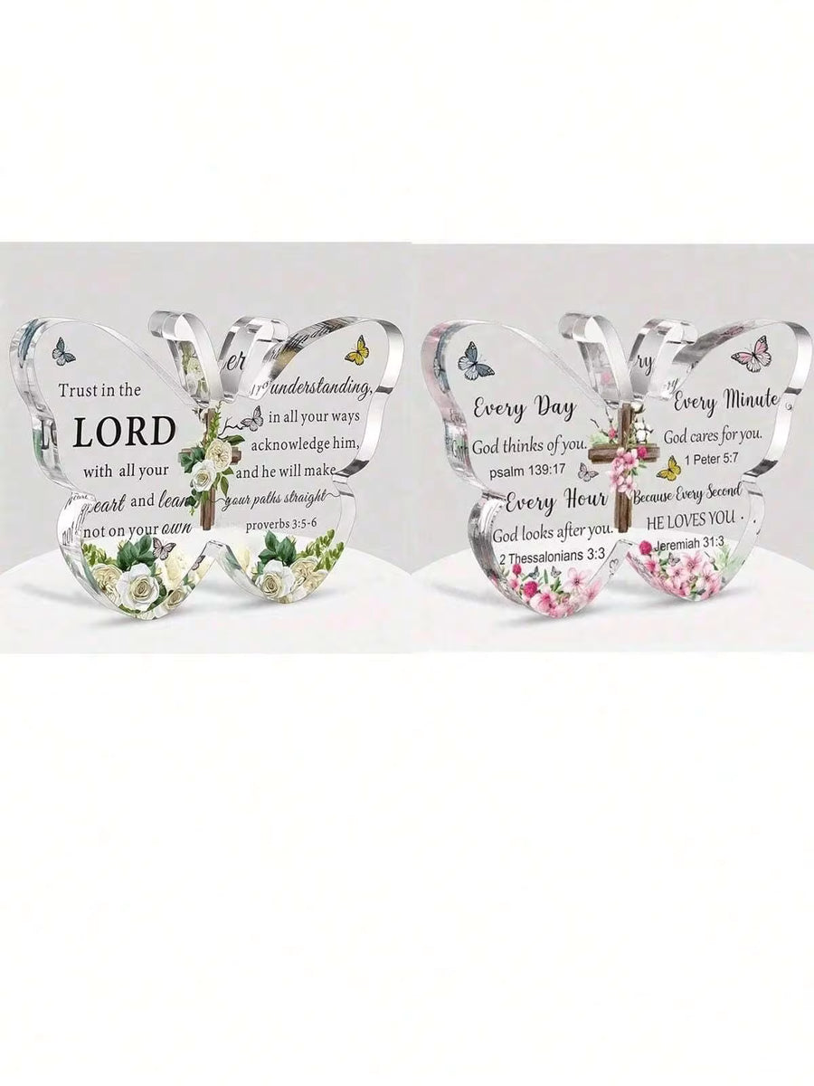 1pc Acrylic Christian Faith Gift With Bible Verses, Inspirational Gifts For Women/Men, Butterfly Desk Decor Religious Item, Christmas Home Office Paperweight